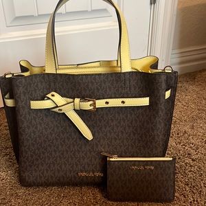 Signature MK brown & yellow tote plus mini wallet